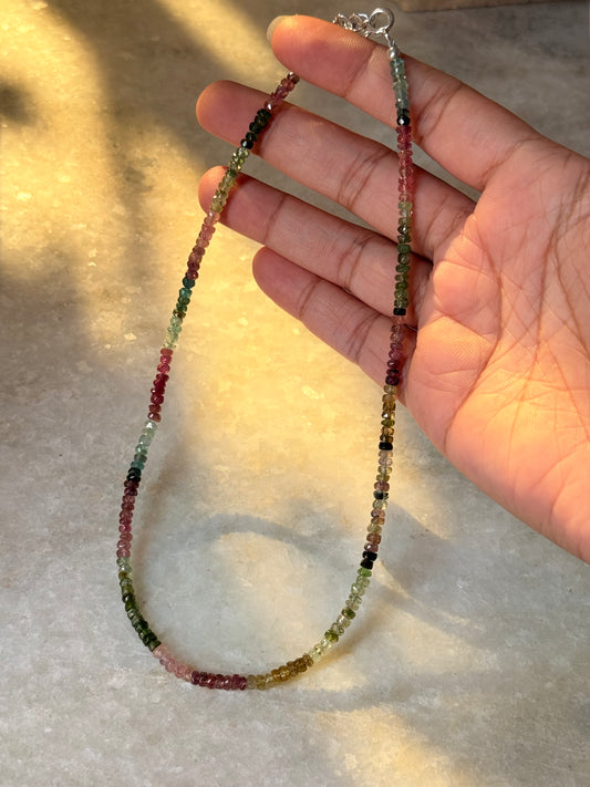 925 Sterling Silver Multi Tourmaline 4mm Rondelle Necklace