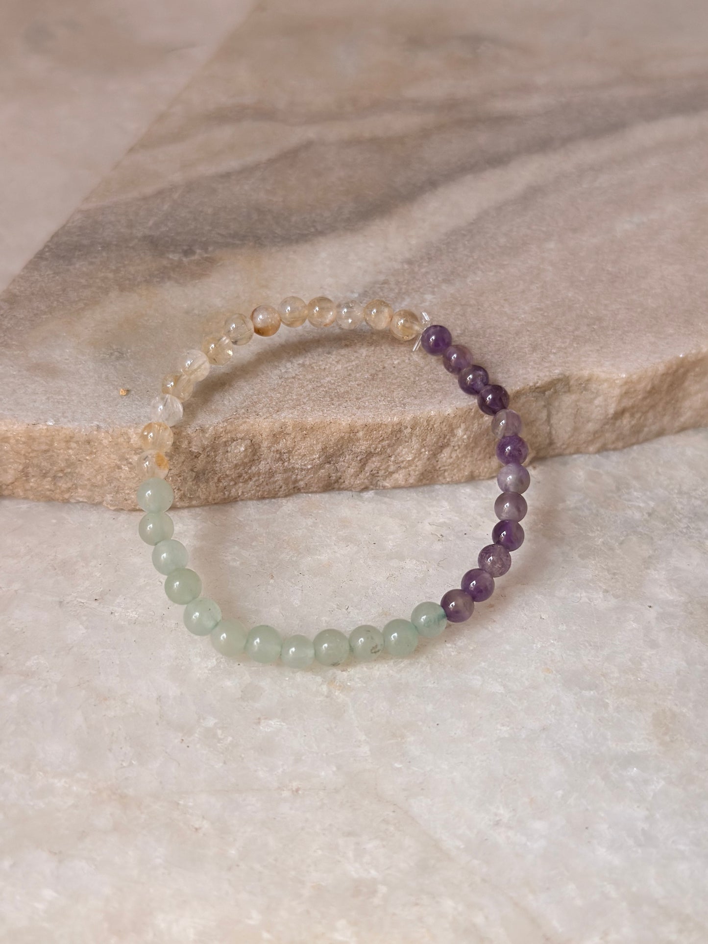 Natural Crystal Citrine, Green Aventurine & Amethyst 4mm Bracelet