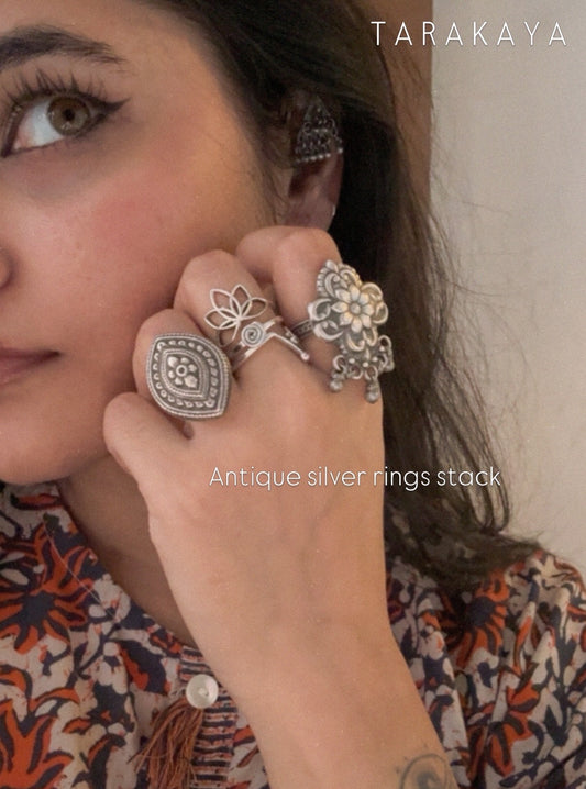 925 Sterling Silver Antique Ghungroo Handcrafted Adjustable Ring