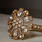 Elegant 925 Sterling Silver Gold Plated Polki Cuff Bracelet with Antique Moissanite