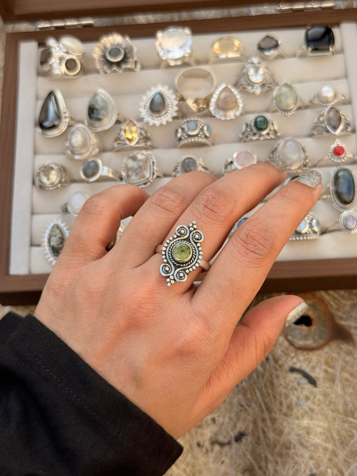 925 Sterling Silver Peridot Boho Ring