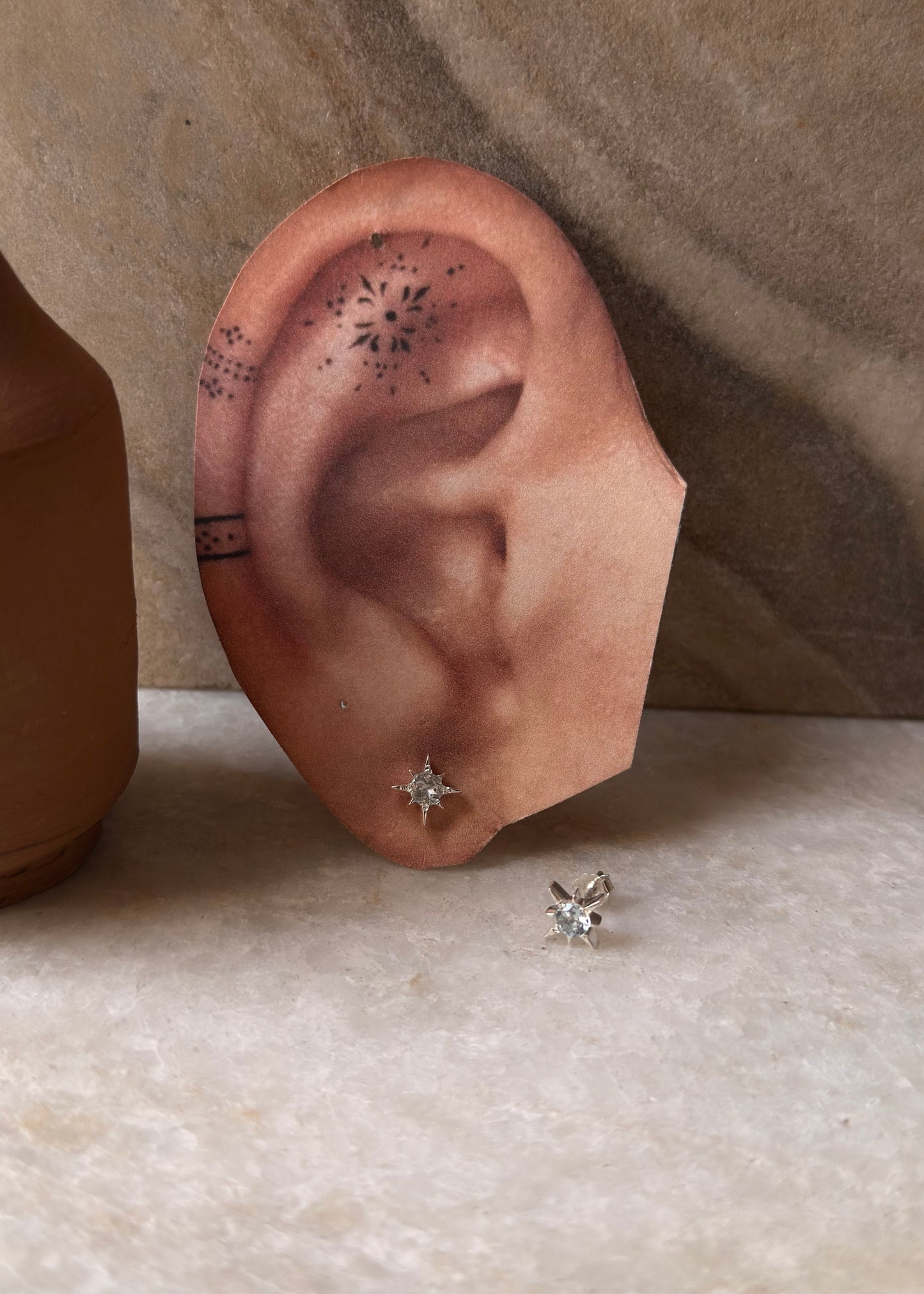 925 Sterling Silver North Star Blue Topaz Studs Earrings