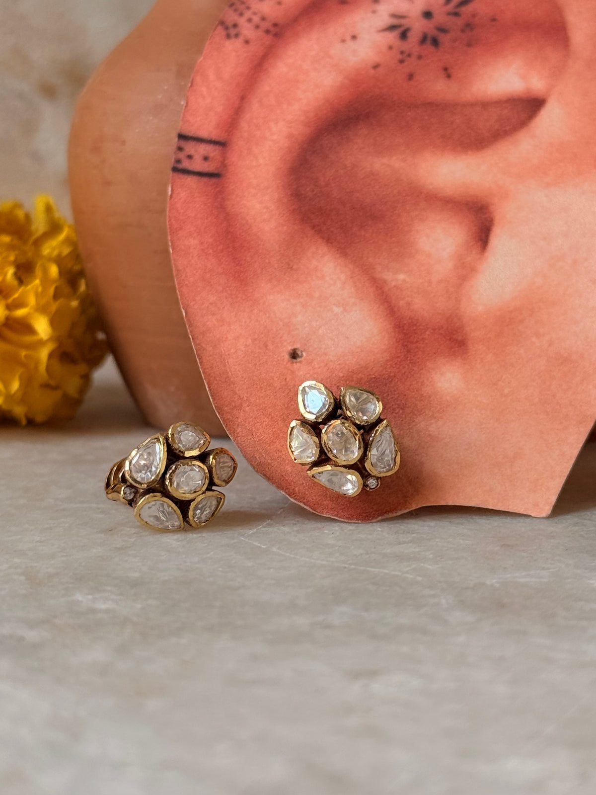 925 Sterling Silver Gold Plated Moissanite Polki studs Earrings
