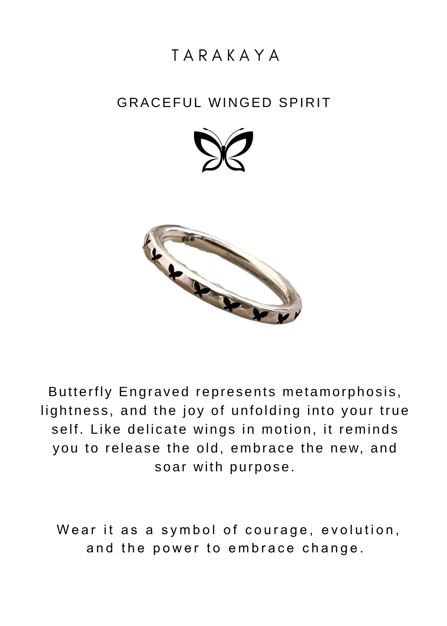 925 Sterling Silver Butterfly Engraved Stackable Band Ring