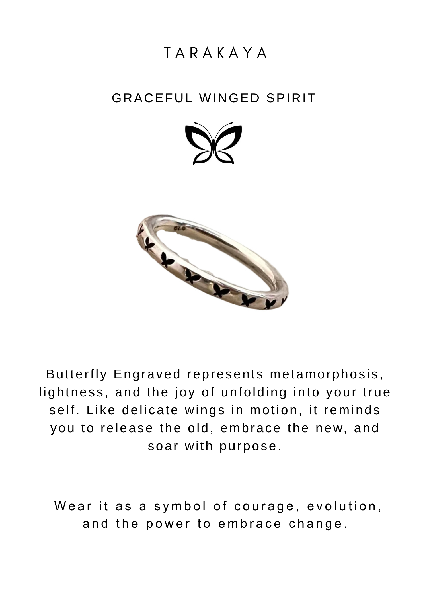 925 Sterling Silver Butterfly Engraved Stackable Band Ring