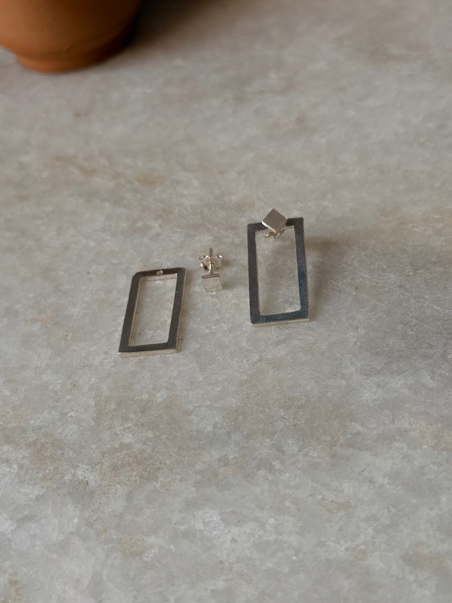 925 Sterling Silver Chunky Italian 2 in 1 Rectangular Statement Studs