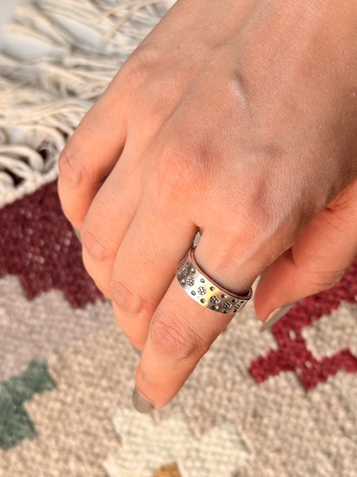 925 Sterling Silver Bohemian Hill Tribe Floral Engraved Spiral Adjustable Handcrafted Adjustable Ring