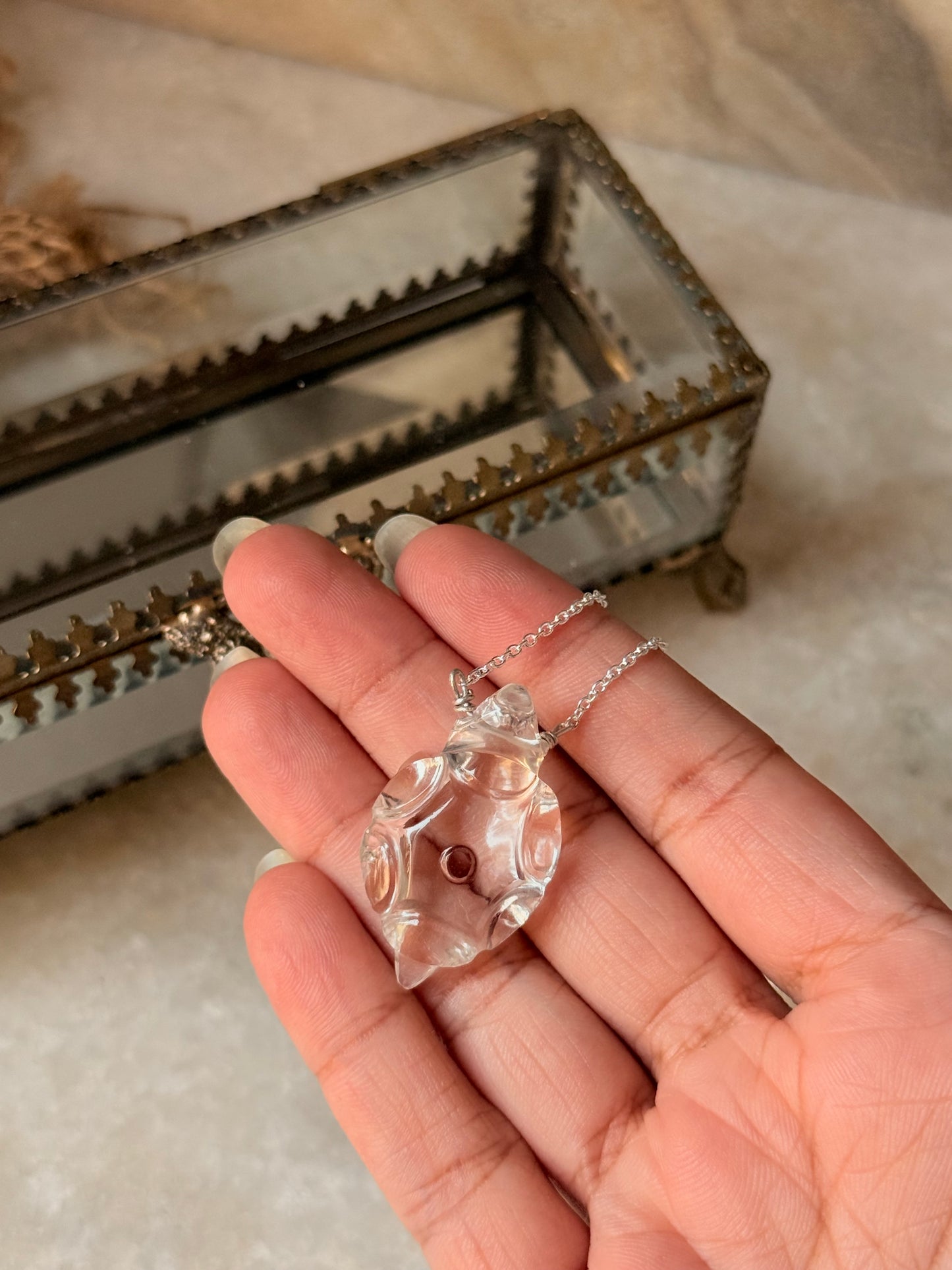 925 Sterling Silver Clear Quartz Tortoise Handcrafted Necklace