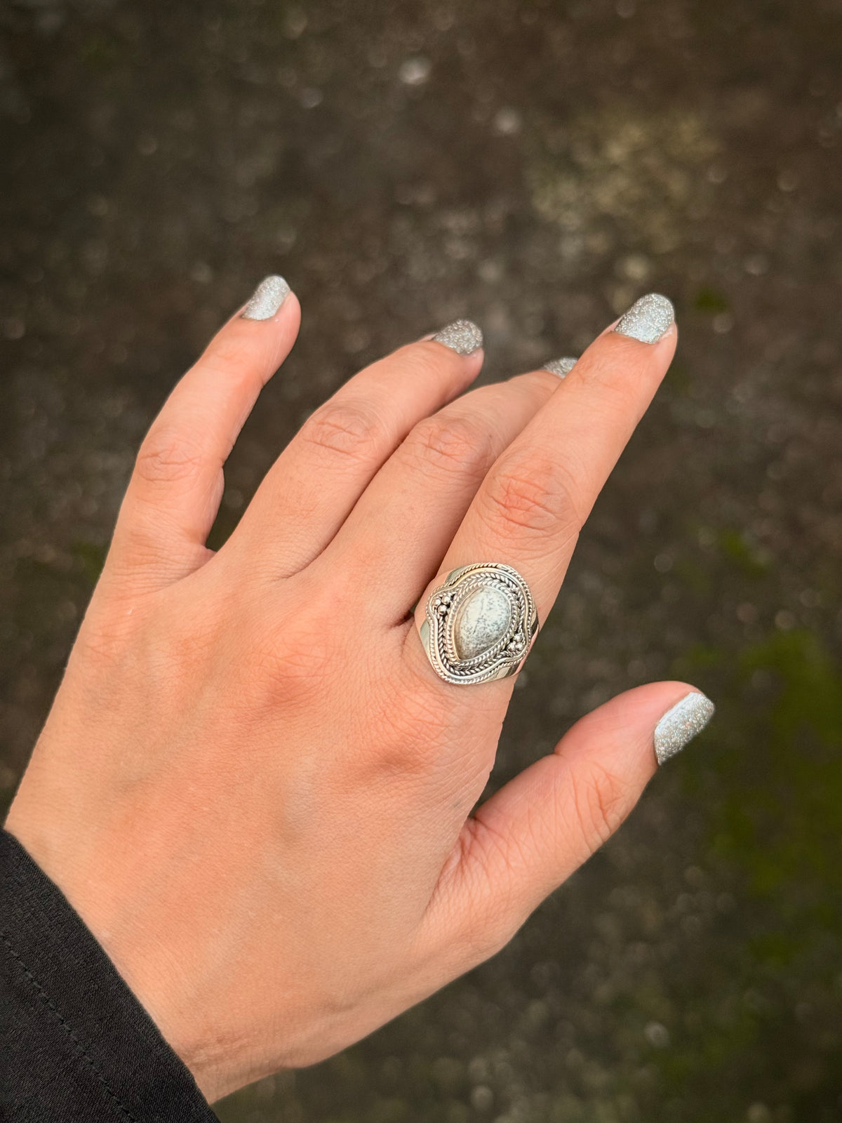 925 Sterling Silver Jasper Pear Handcrafted Boho Ring