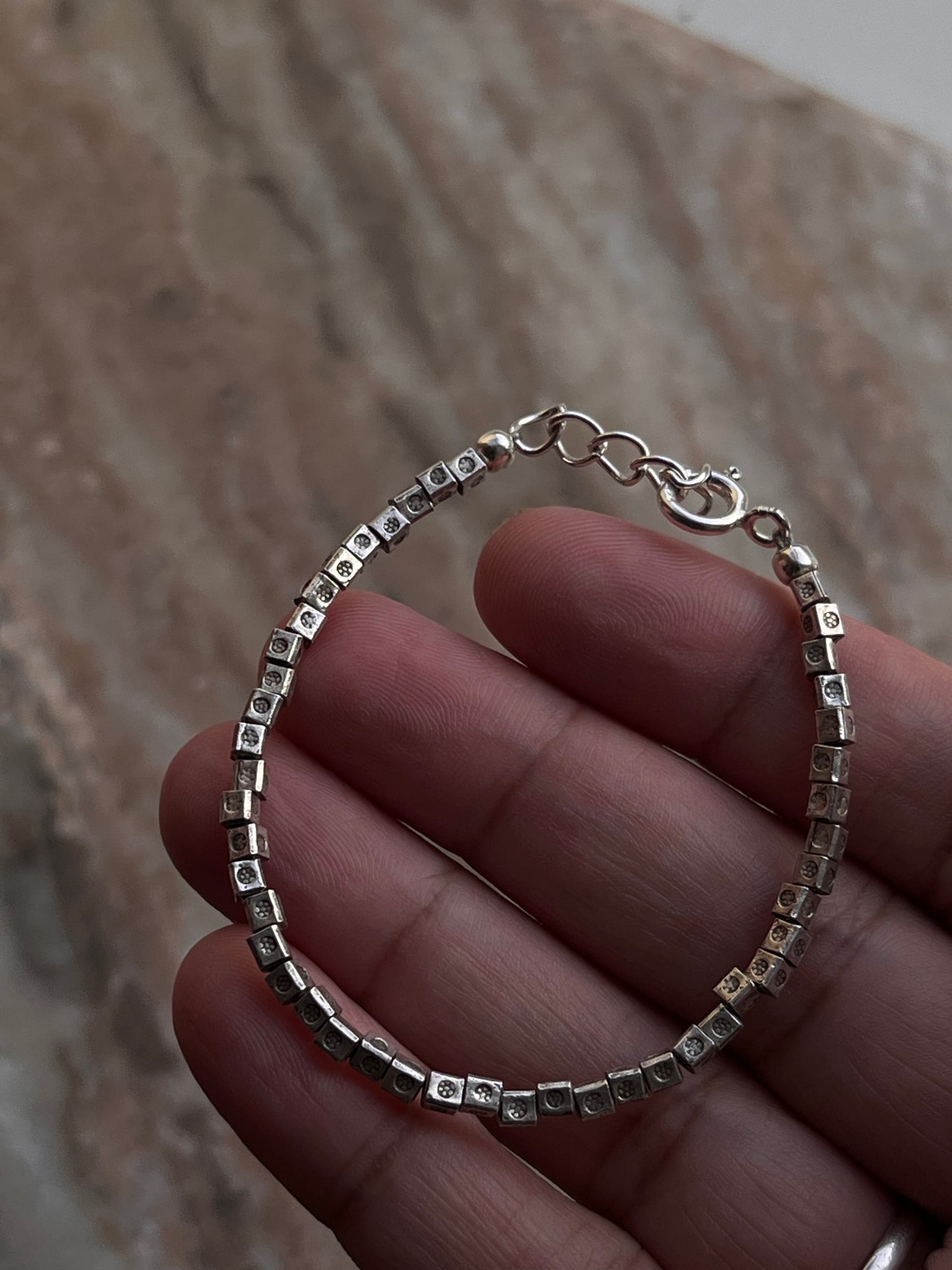 Bohemian Square Beads Handcrafted Stackable Sterling Silver 925 Bracelet