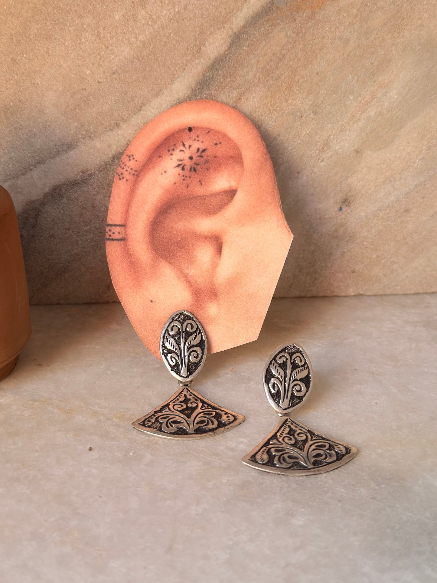 925 Sterling Silver Antique Chitai handcrafted Earrings