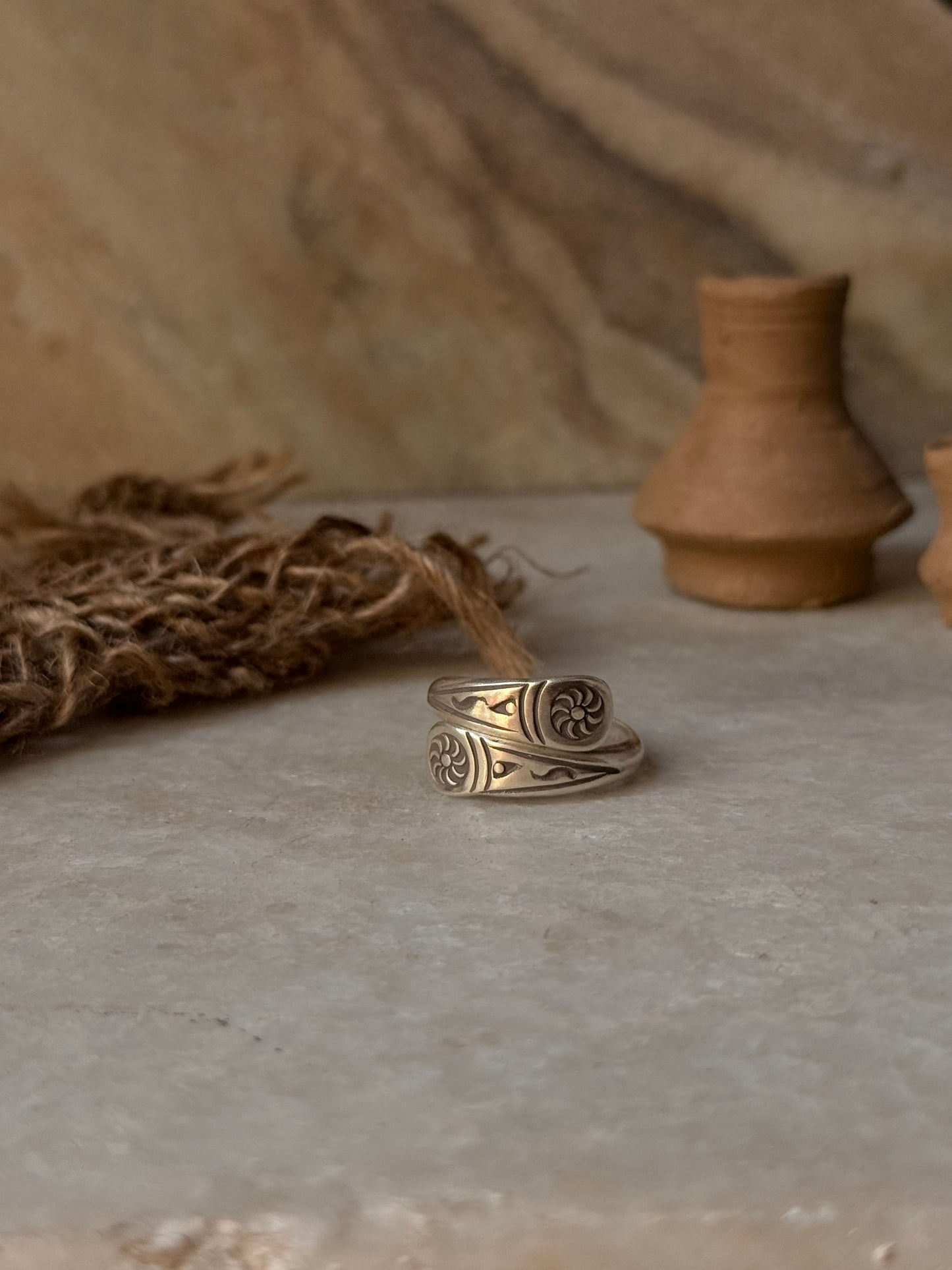 925 Sterling Silver Bohemian Hill Tribe Sun Engraved Handcrafted Adjustable Ring