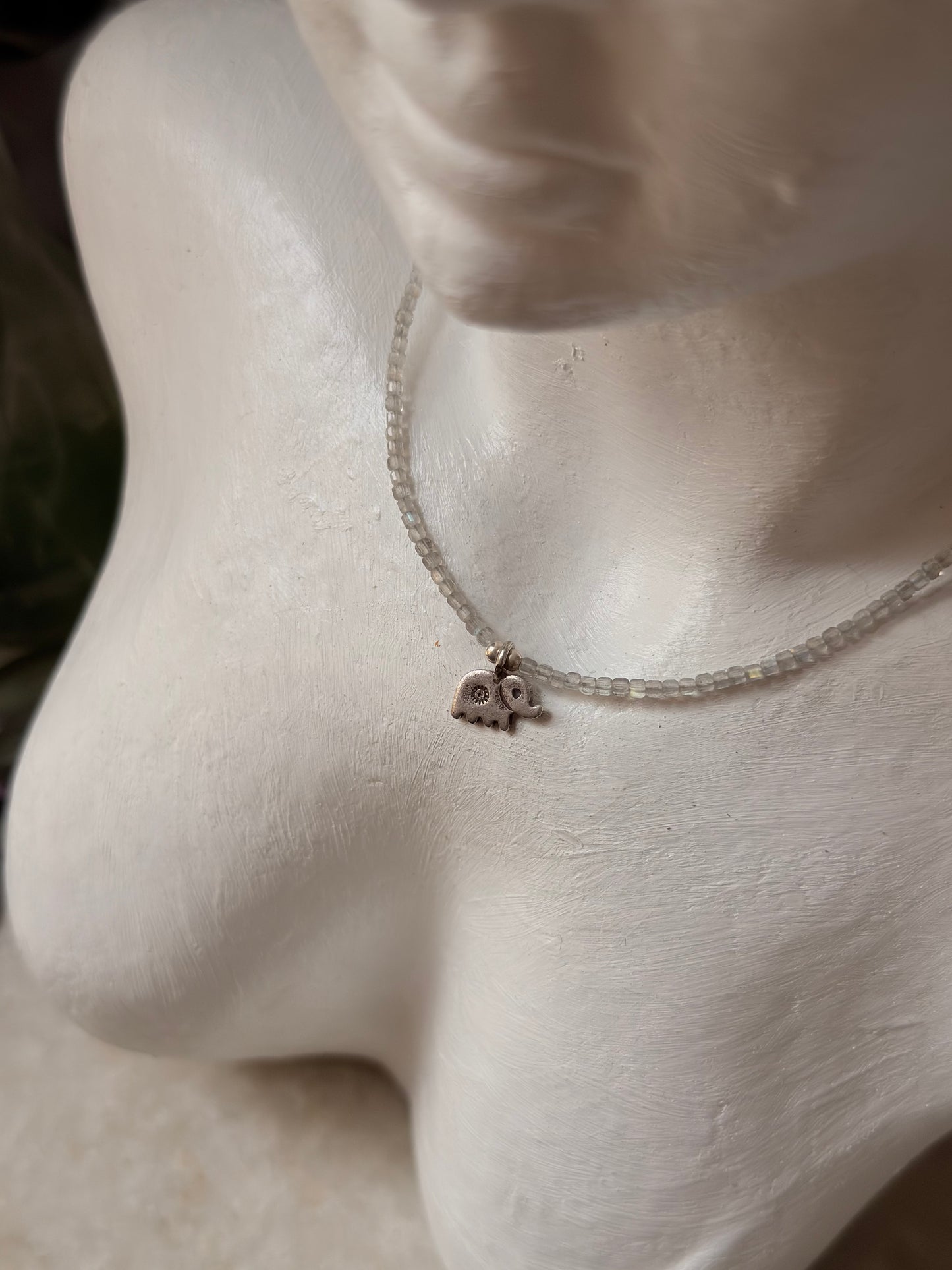 925 Sterling Silver Labradorite Box 2mm Hathi Charm Necklace