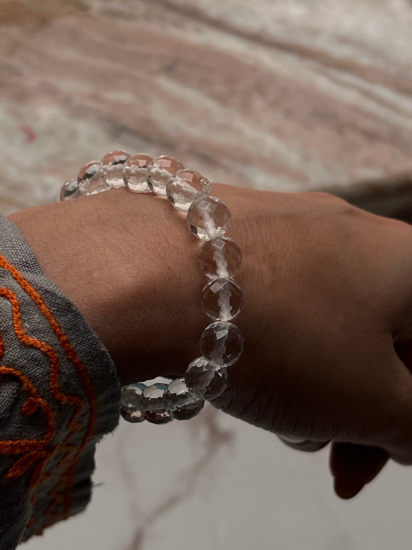 Clear quartz 8mm diamond cut natural crystal bracelet  