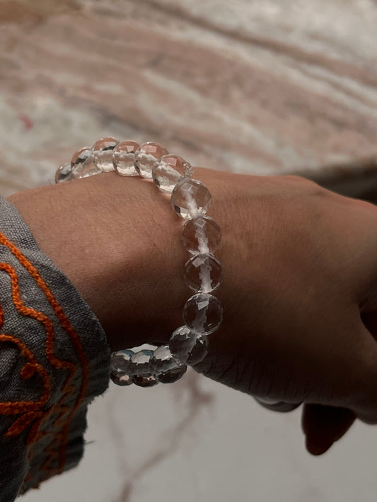 Clear quartz 8mm diamond cut natural crystal bracelet  