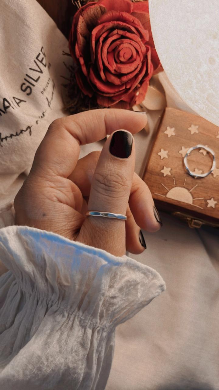 Sterling silver hammered band ring perfect for stacking