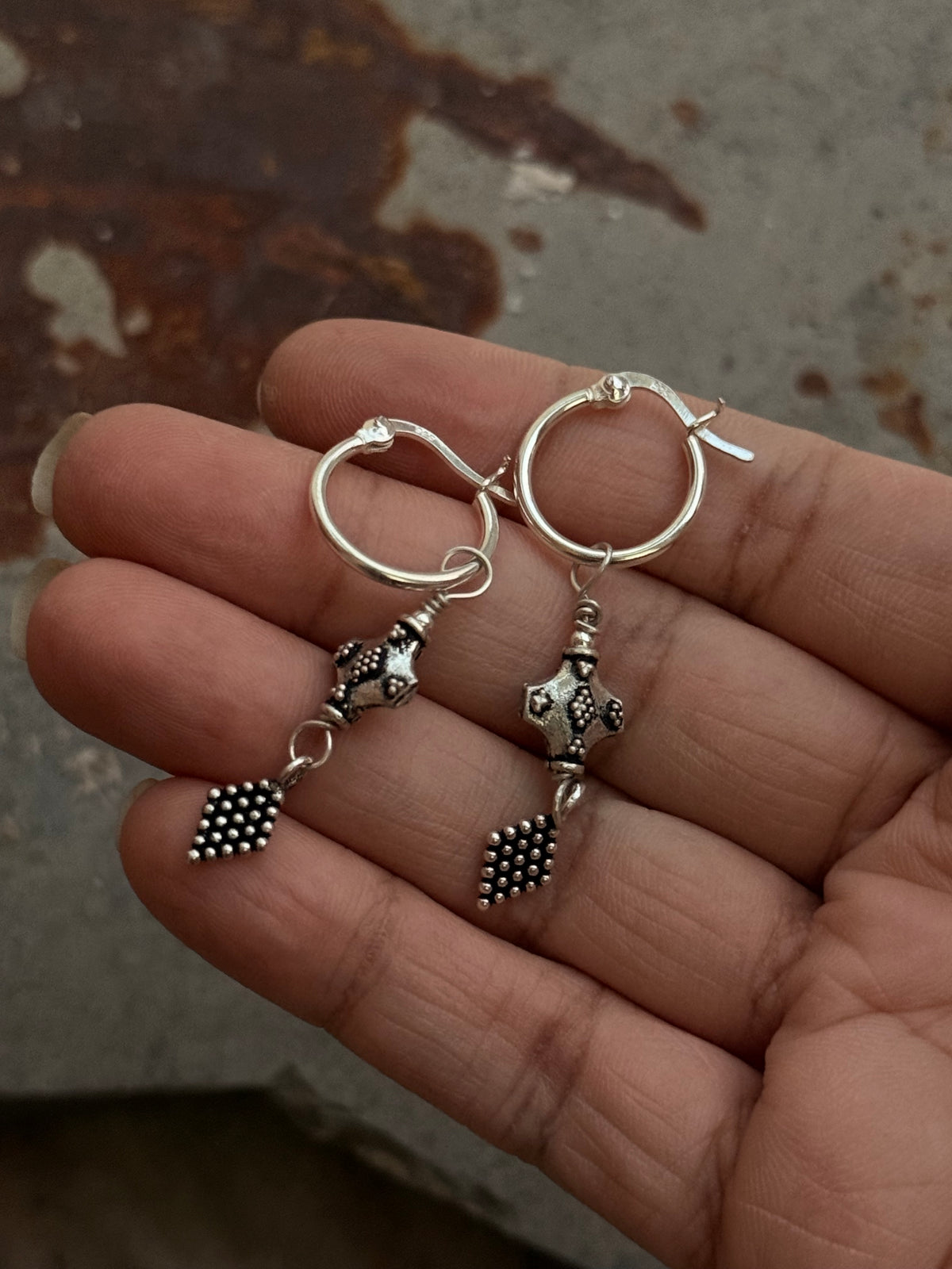 925 Sterling Silver Handcrafted Tribal Rawa Hoops Mandali Earrings