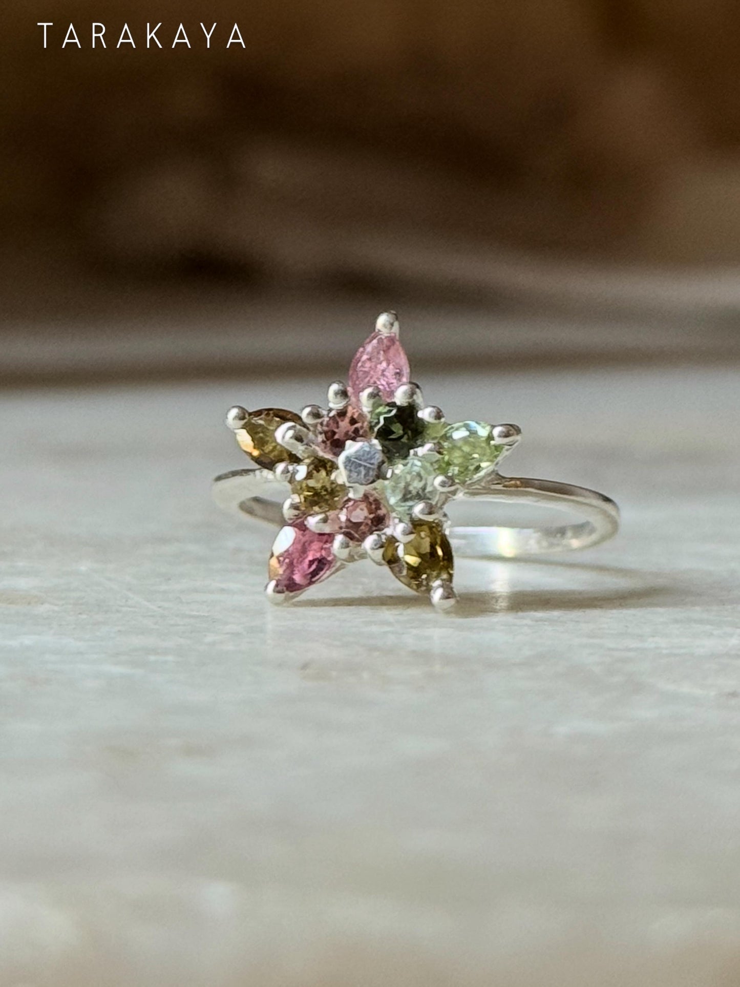 925 Sterling Silver Multi Tourmaline star Ring