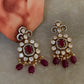 925 Sterling Silver Moissanite Polki,Dyed Ruby ,Cz & Fresh Water Pearls Gold Plated Statement Earrings
