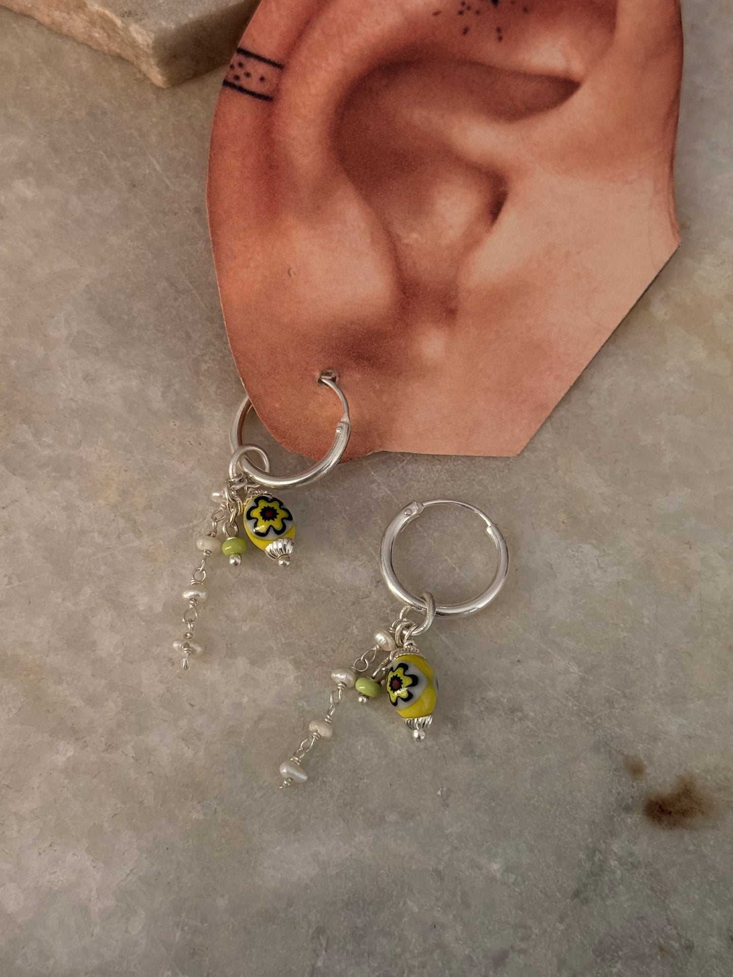 925 Sterling Silver Pinterest Fresh Water Pearl & Green Italian Hoops