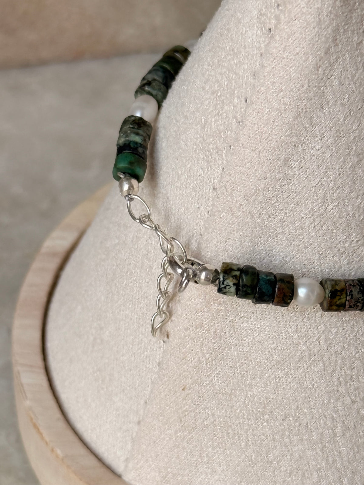 925 Sterling Silver African Turquoise Flat Fresh Water Pearls Bracelet