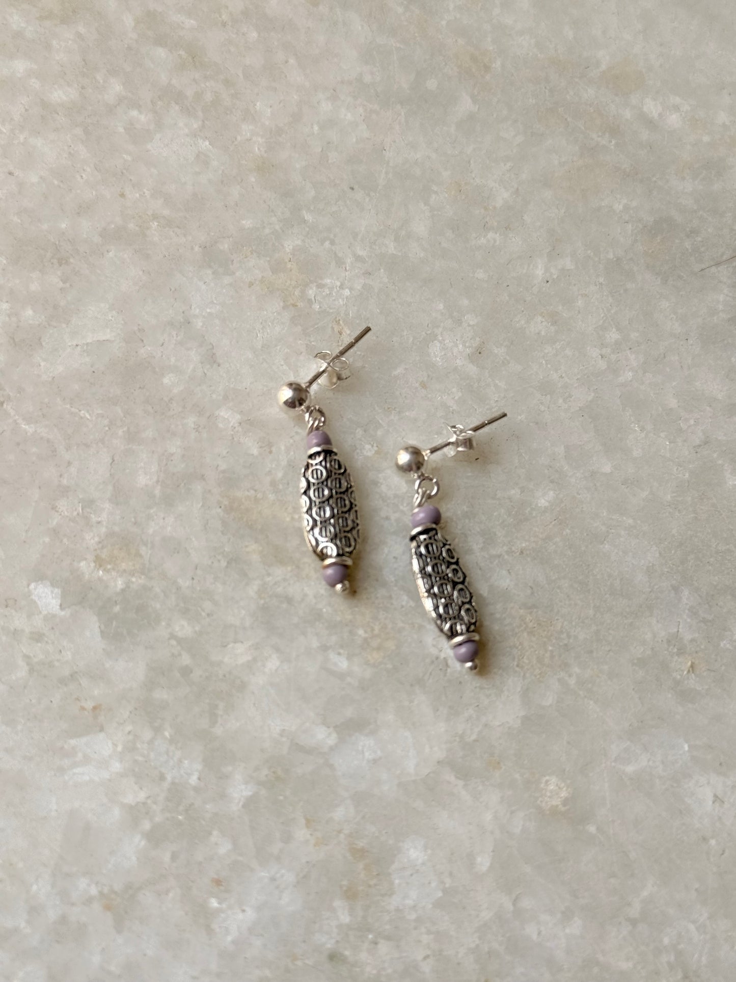 925 Sterling Silver Boho Lavender Beads Studs Earrings