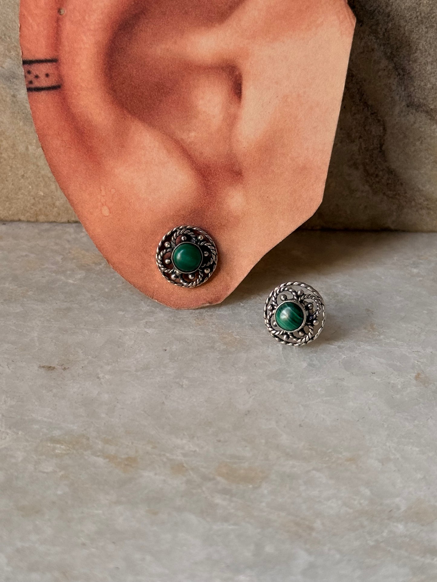 925 Sterling Silver Malachite Flower Earrings