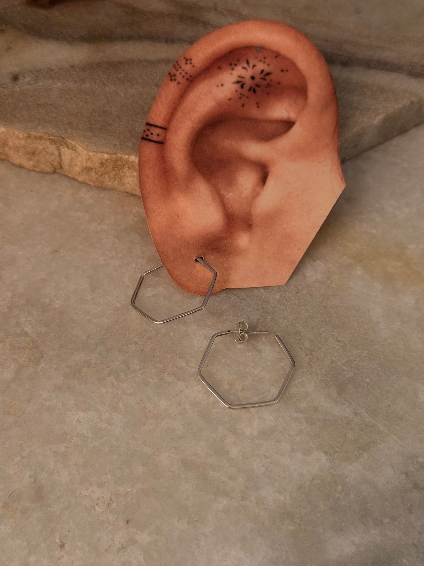 925 Sterling Silver Hexagon Plain Hoops