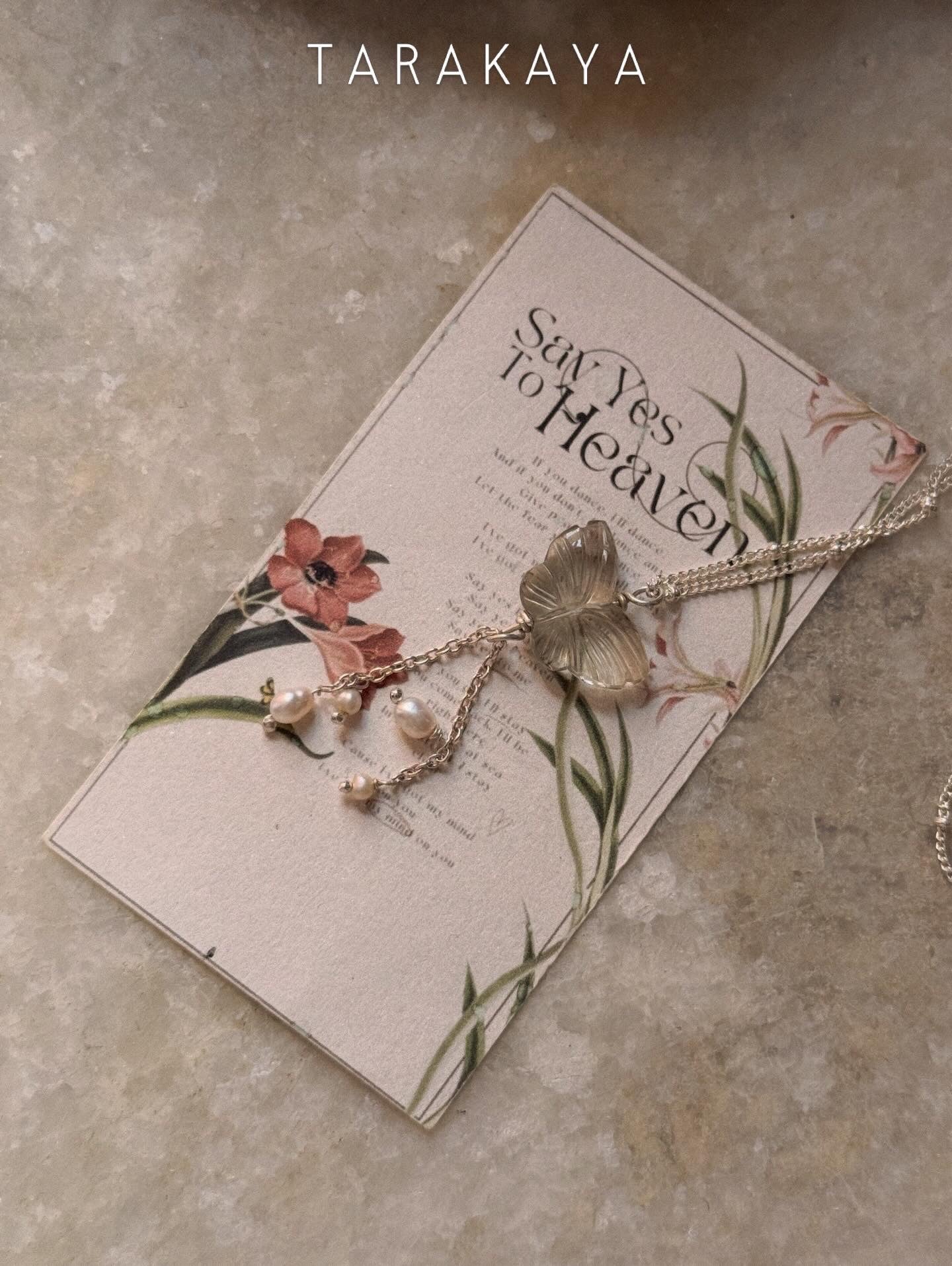925 Sterling Silver Green Amethyst Butterfly, Fresh Water Pearls Handcrafted Necklace