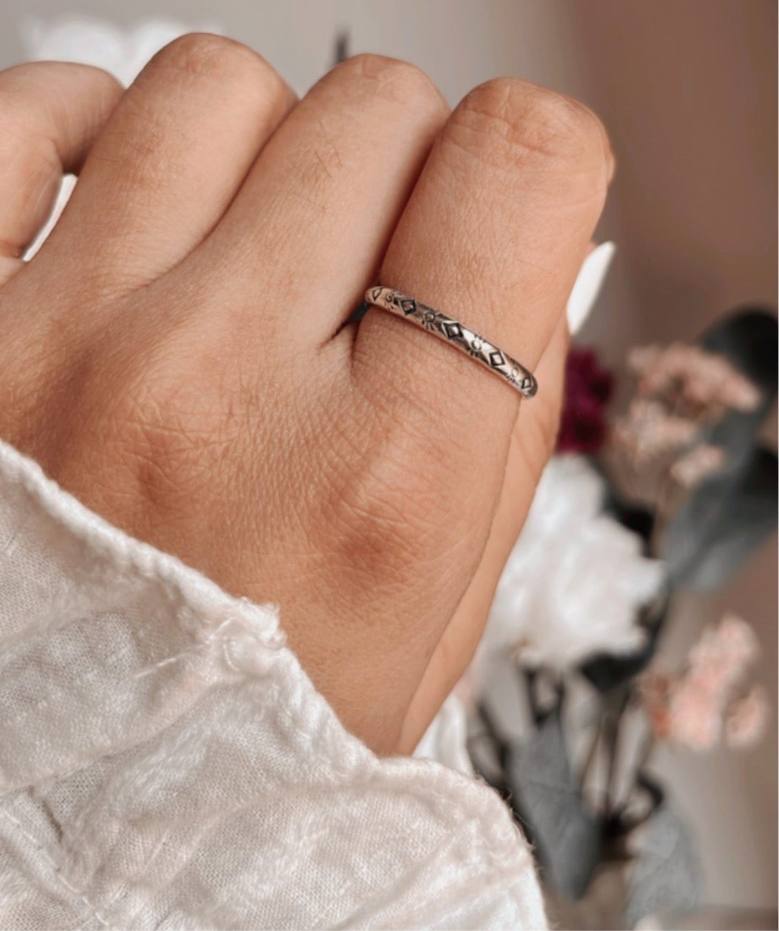Tribal Engraved Stackable Band 925 Sterling Silver Ring