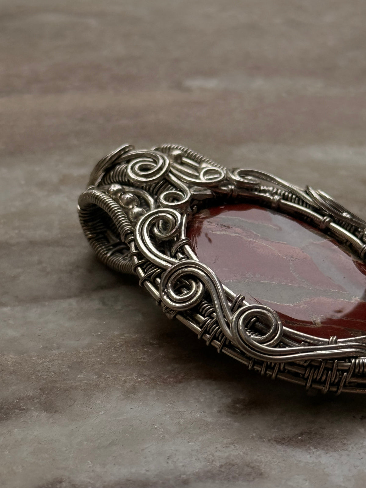 925 Sterling Silver Jasper Crystal Wire Wrapped Statement Handcrafted Pendant