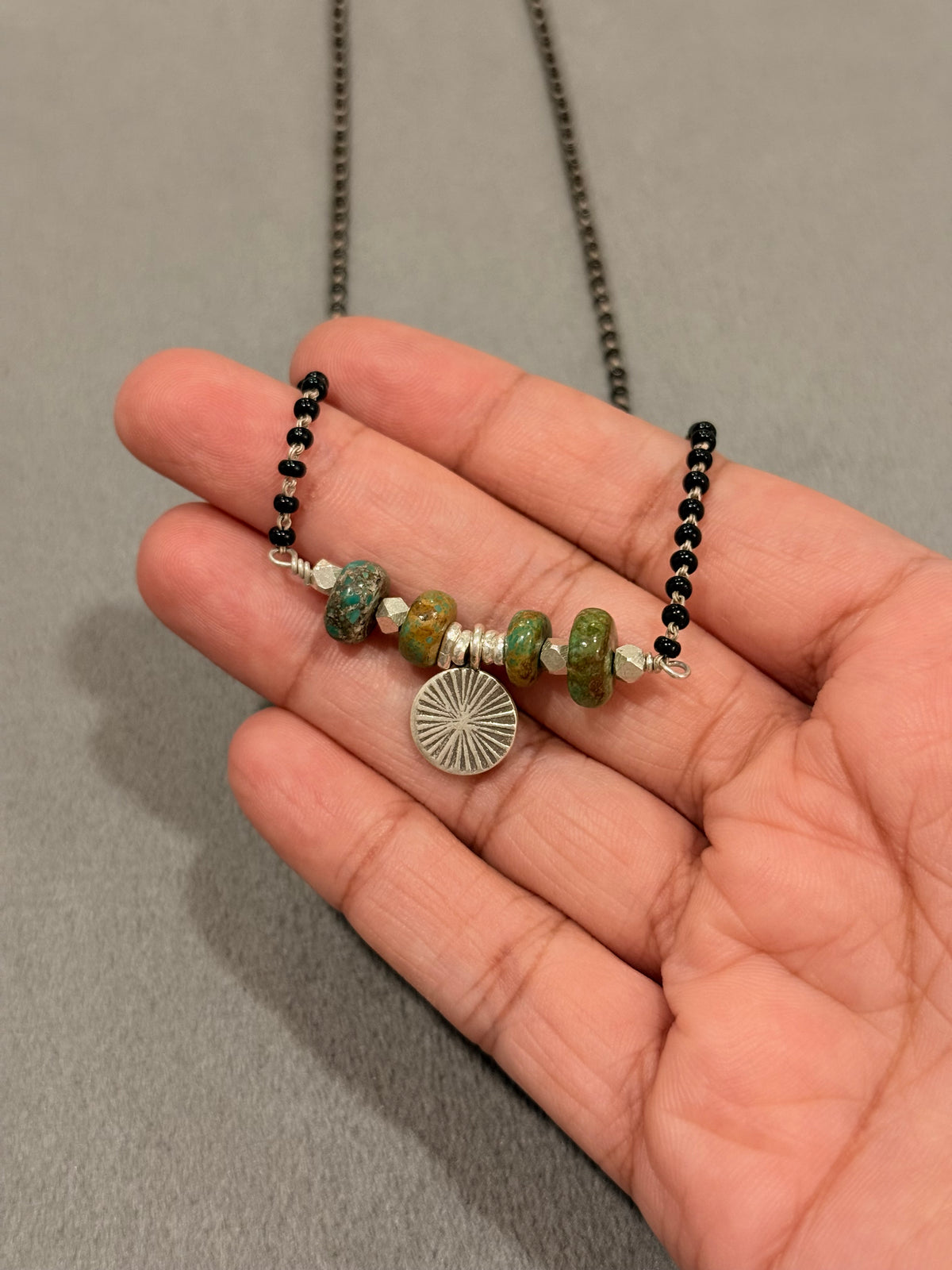 925 Sterling Silver Coin Kingsman Turquoise Hill Tribe-Handcrafted One of a Kind Boho Style Mangalsutra