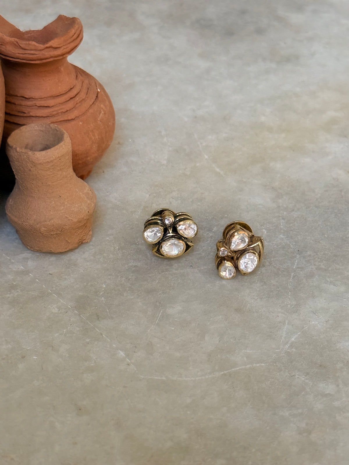 925 Sterling Silver Gold Plated Moissanite Polki Studs Earrings