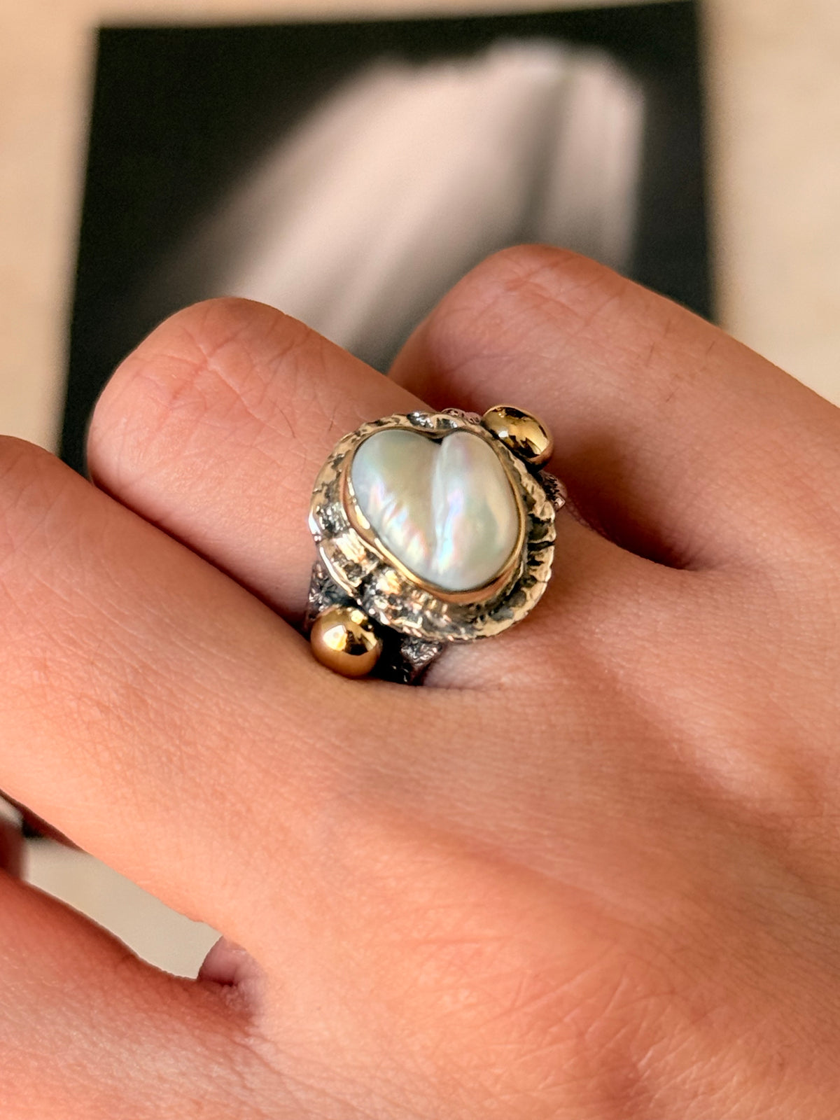 925 Sterling Silver Baroque Pearl Rustic Fusion Handcrafted Ring
