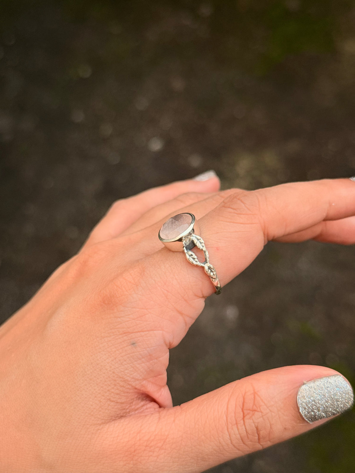 925 Sterling Silver Rose Quartz Round Faceted Forest Ring