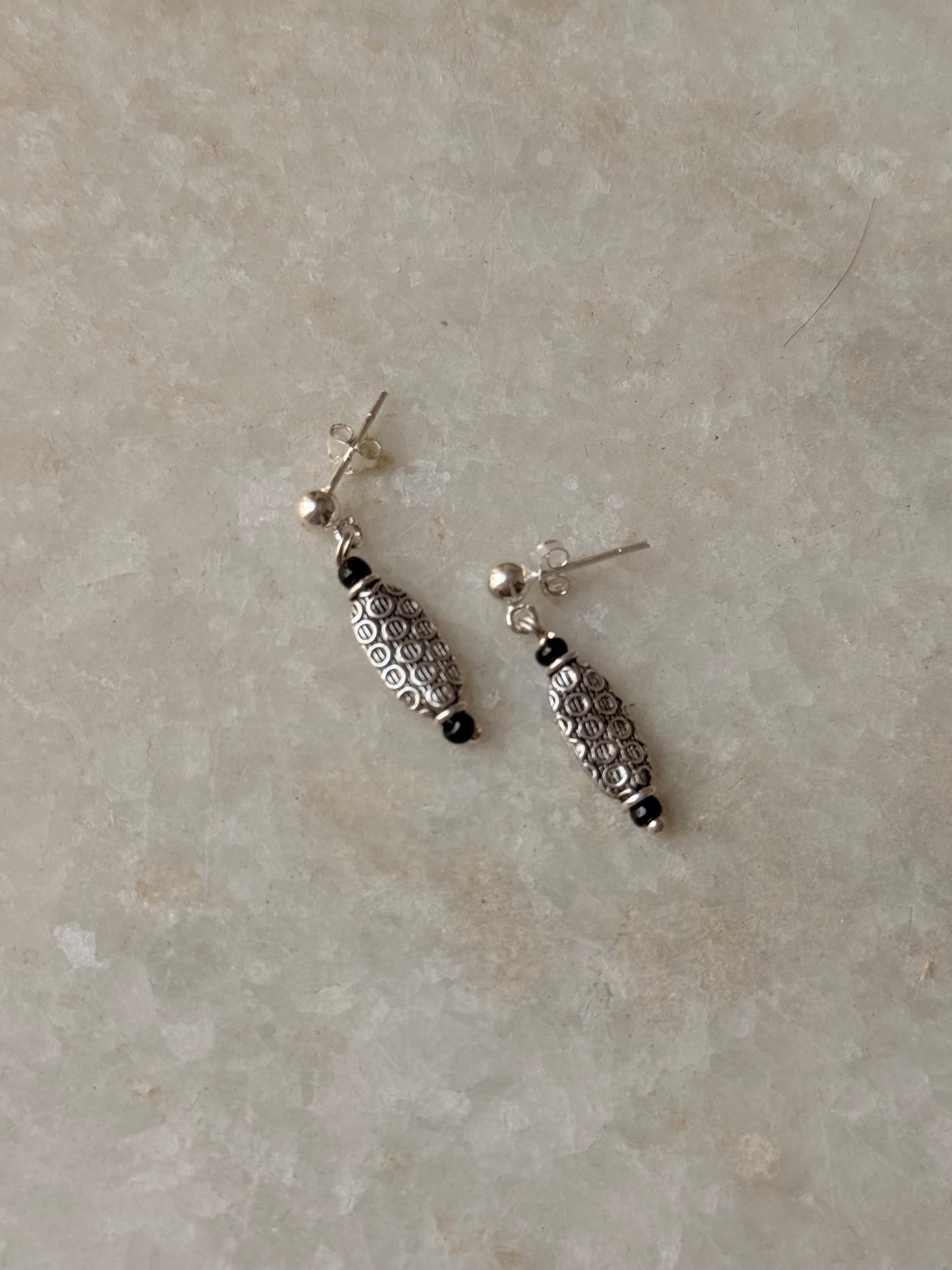 925 Sterling Silver Boho Black Bead Studs Earrings