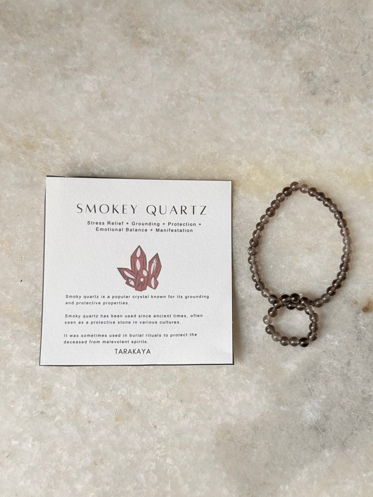 Natural Crystal Smokey Quartz 4mm Stretchy Ring & Bracelet