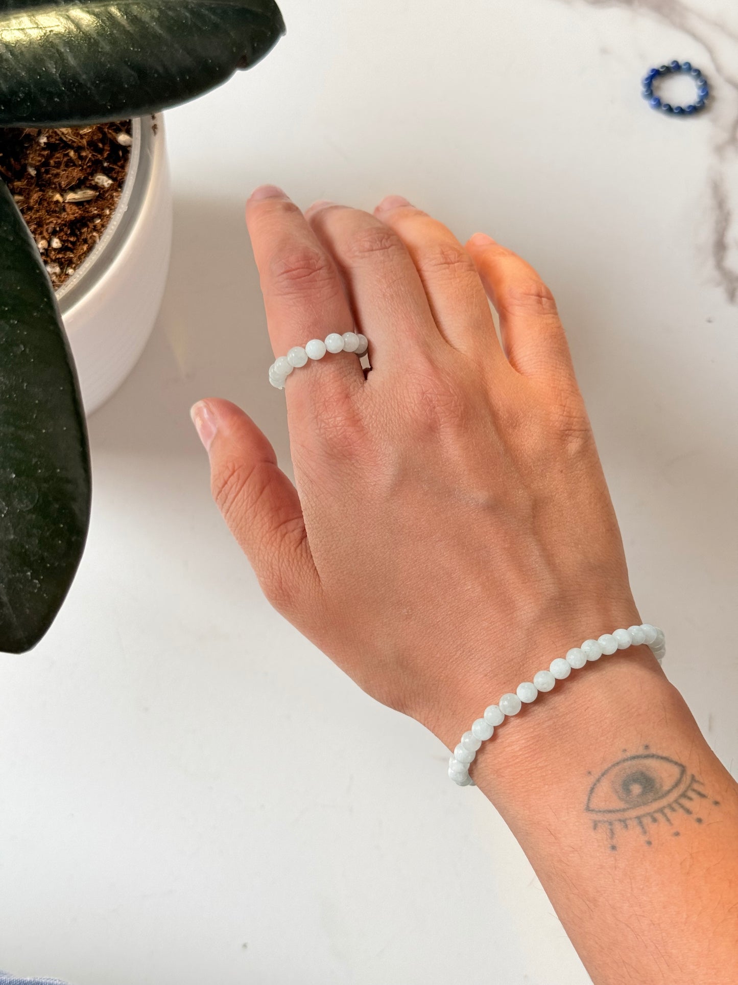Natural Crystal Aquamarine 4mm Stretchy Rings & Bracelet