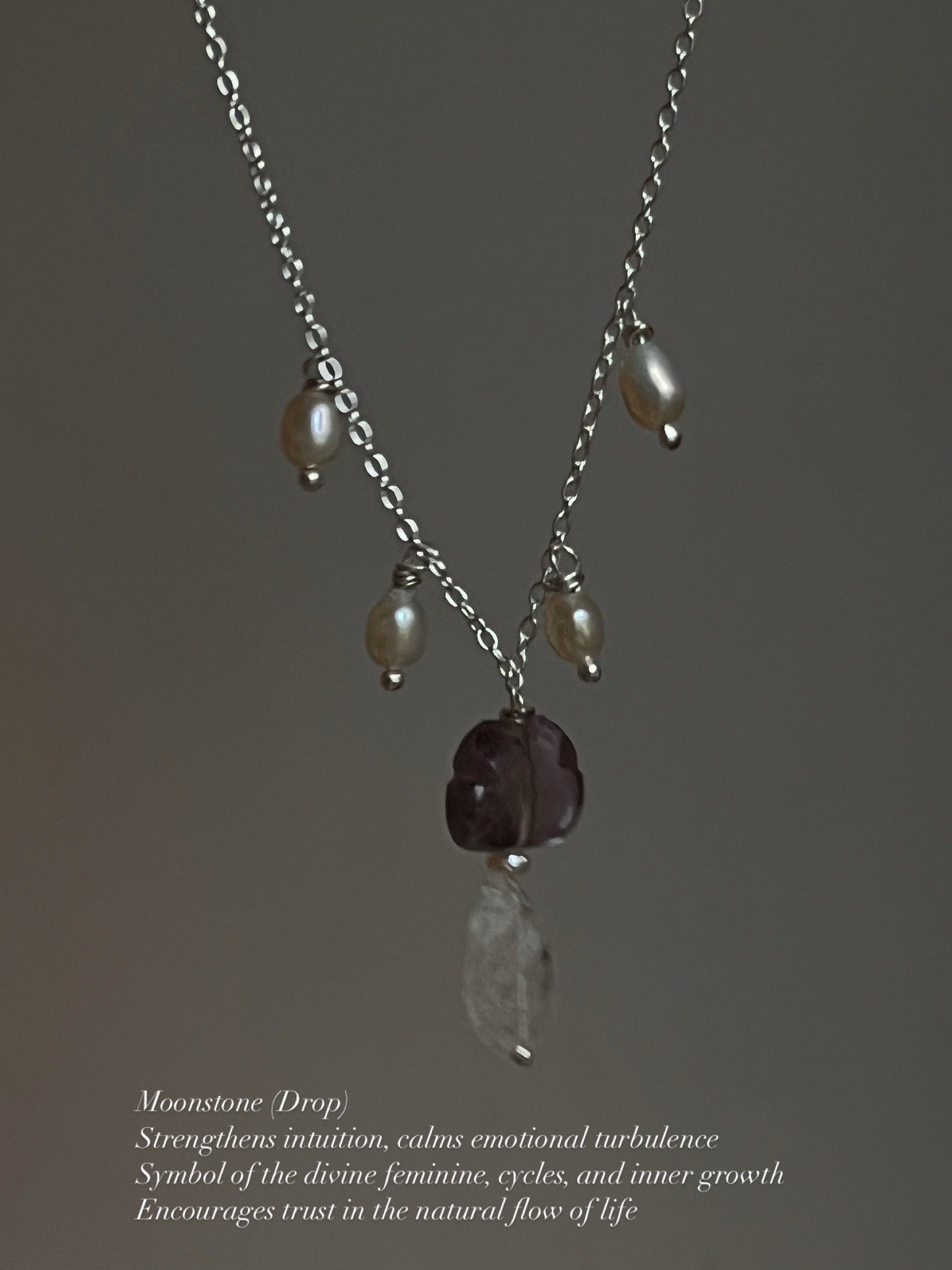 Elegant Luna Mist Necklace with Moonstone and Freshwater Pearls