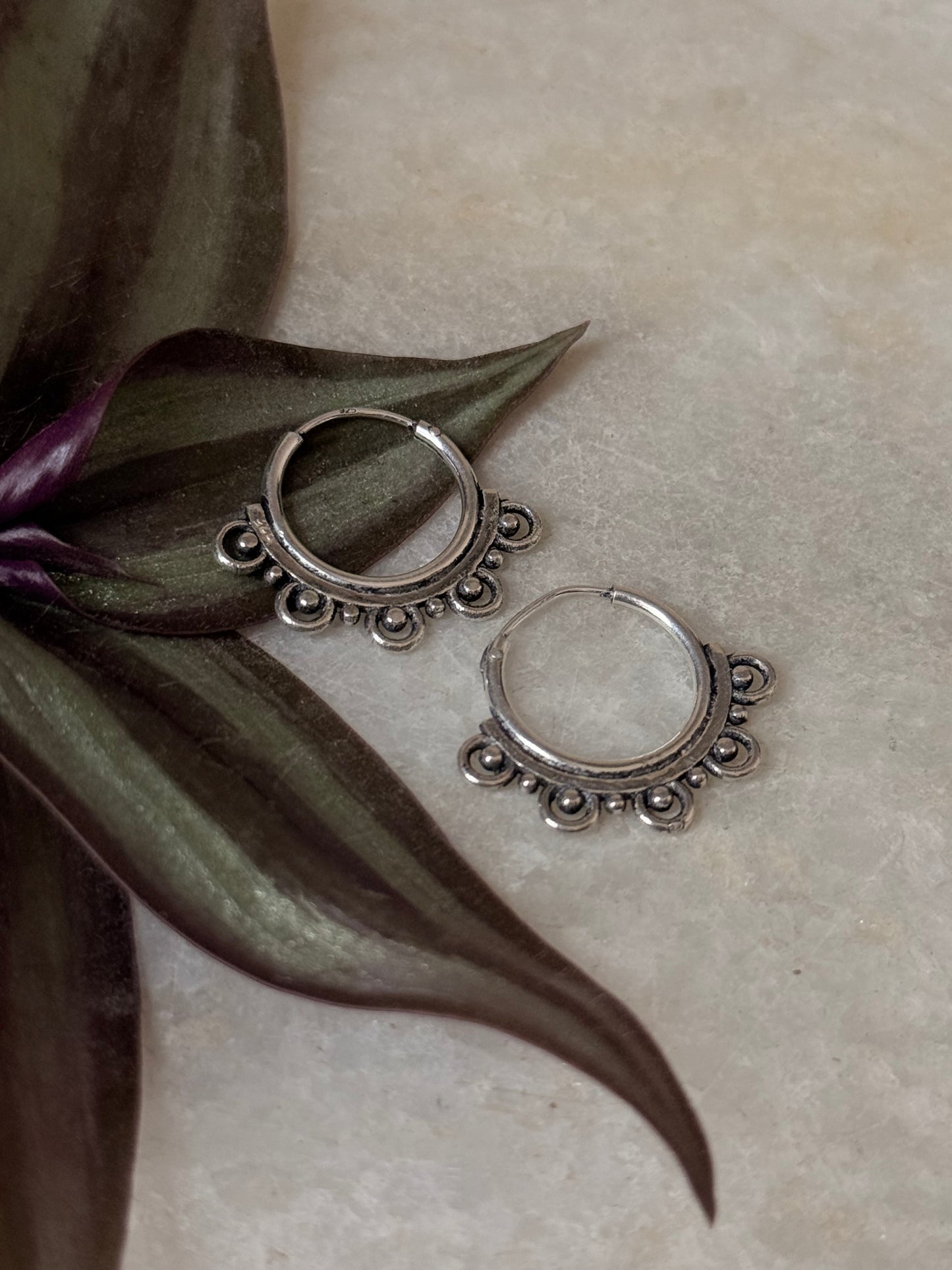 925 Sterling Silver Tribal Hoops Earrings Design 3