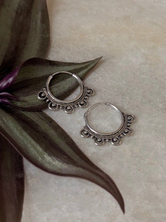 925 Sterling Silver Meenakshi Tribal Hoops Boho Banjara Earrings
