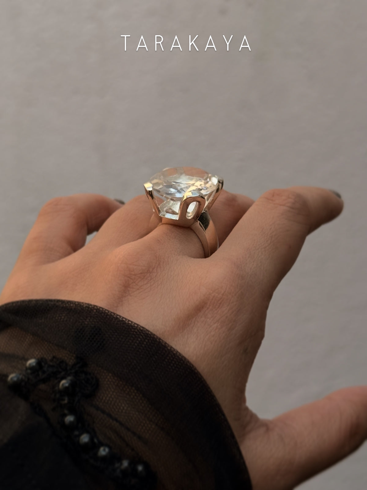 925 Sterling Silver Clear Quartz Solitaire Round Chunky Statement Ring