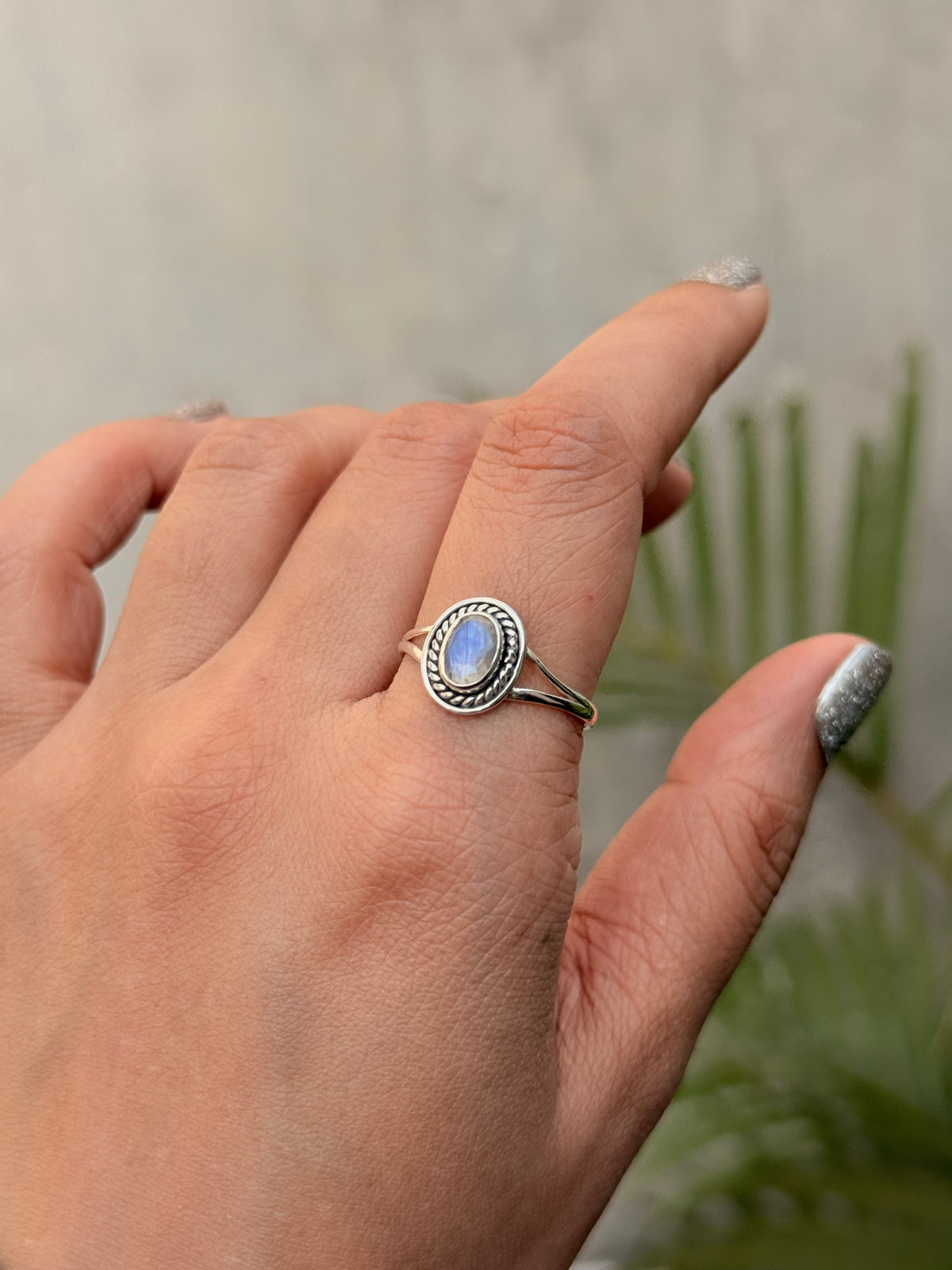 925 Sterling Silver Moonstone Oval Boho Ring