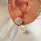 925 Sterling Silver Mother of Pearl Flower Carved - 2mm Tiny Studs- 2 in 1