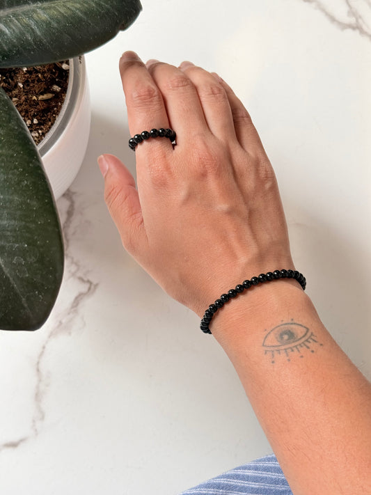 Black Onyx 4MM Crystal Stretchy Rings & Barcelet