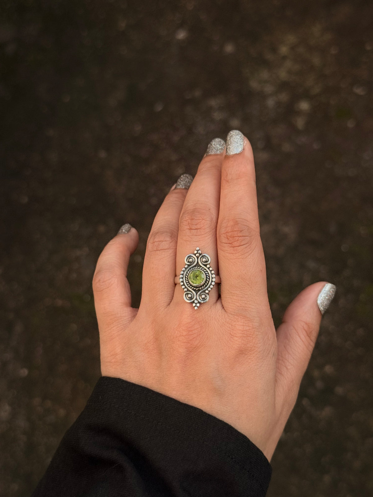 925 Sterling Silver Peridot Boho Ring