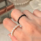 Natural Crystal Stretchy Fresh Water Pearl & Black Spinel Rings