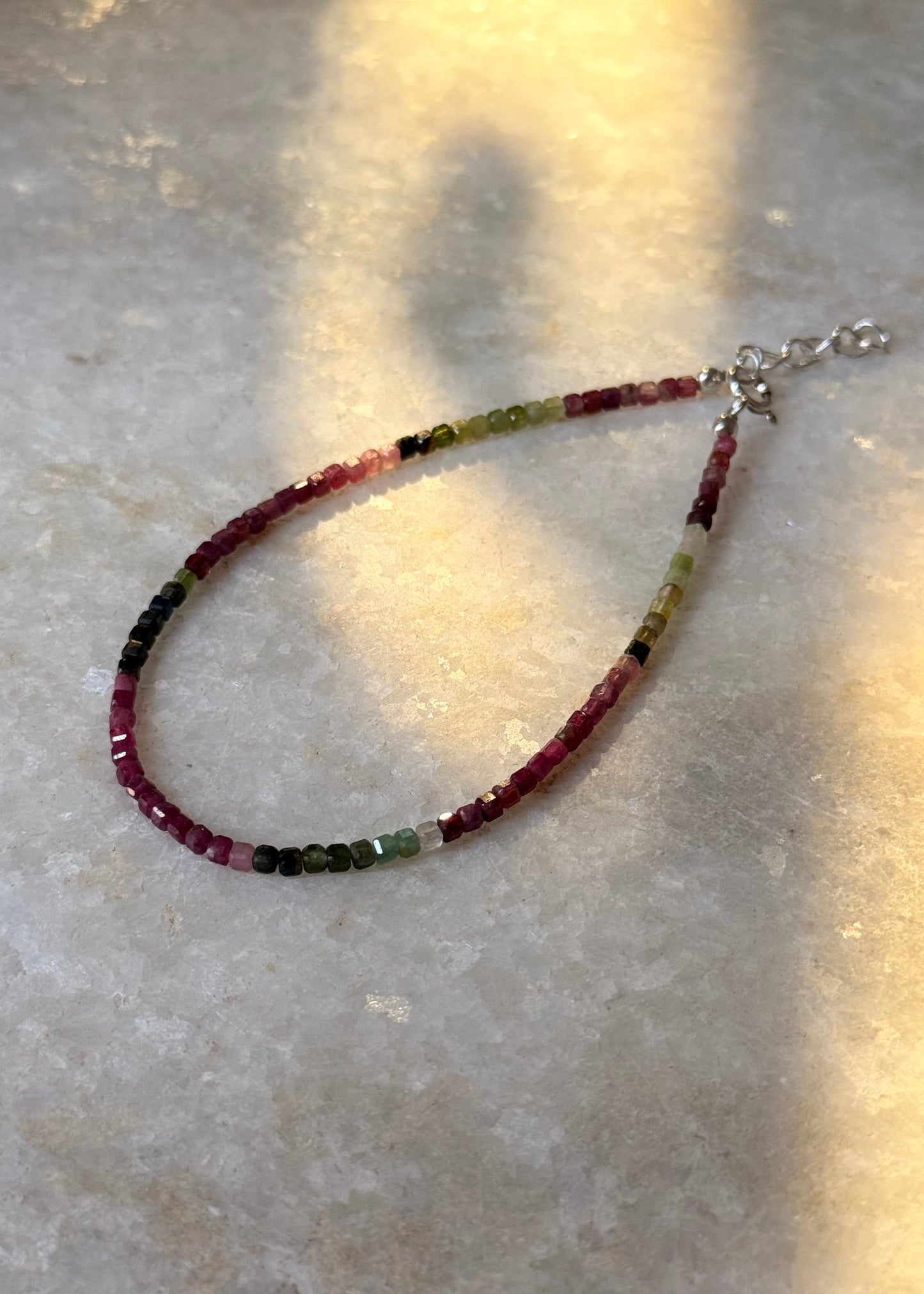 925 Sterling Silver Multi Tourmaline Faceted Box Boho Anklet