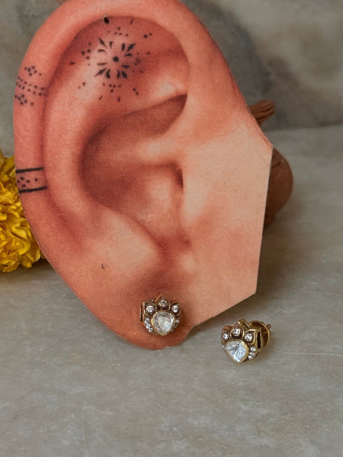 925 Sterling Silver Gold Plated Moissanite Polki Studs Earrings