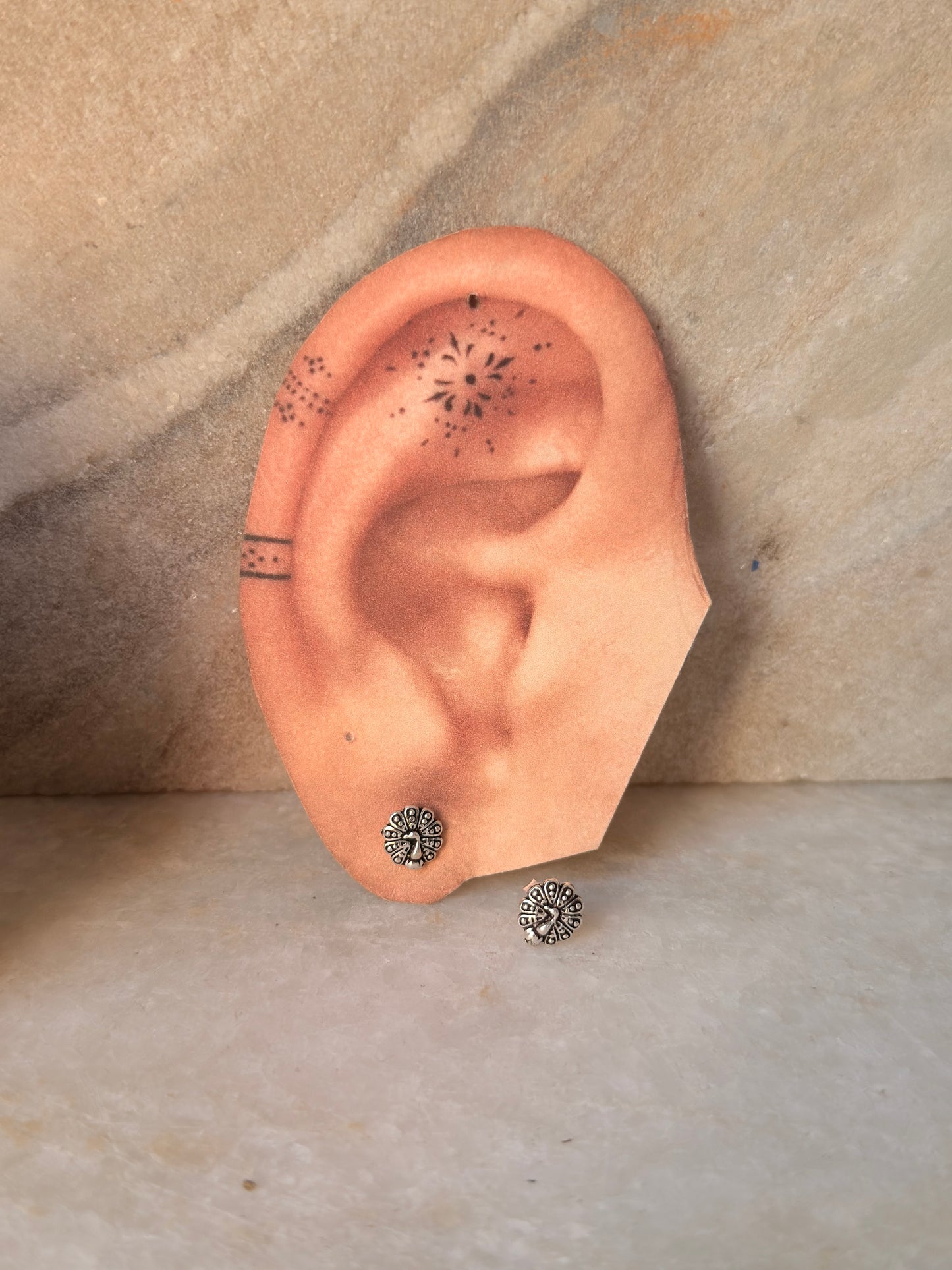 925 Sterling Silver Antique Plain Oxidised Boho Studs Earrings